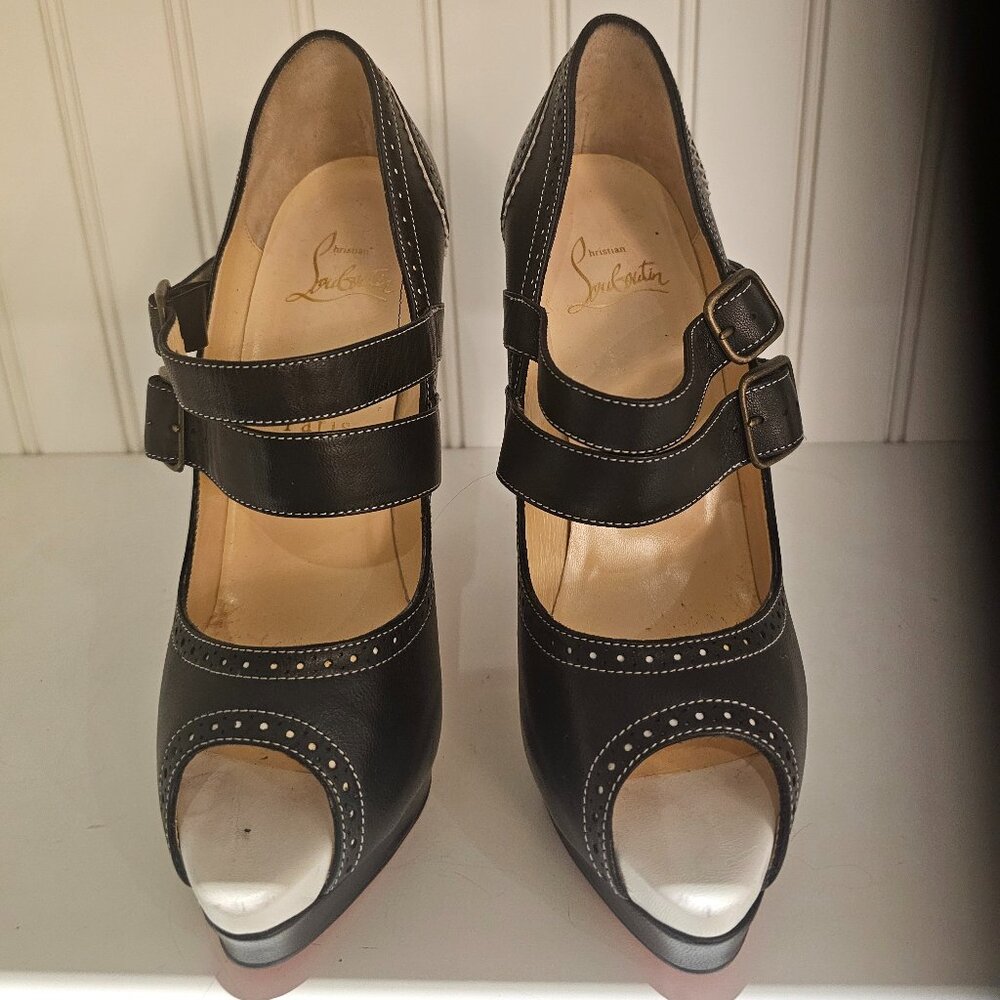 Christian Louboutin Black Peep Toe Platform Stilettos Size 6